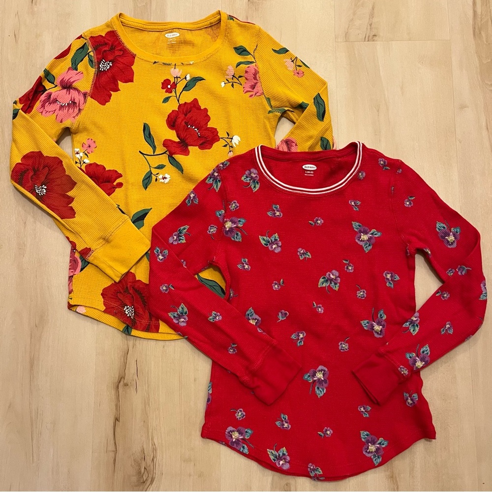 2pk Old Navy L(10-12) long sleeve thermal tees floral - Picture 2 of 8